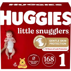 Huggies Size 1 Diapers, Little Snugglers Baby Diapers, Size 1 (8-14 lbs), 168 Count, Packaging May Vary