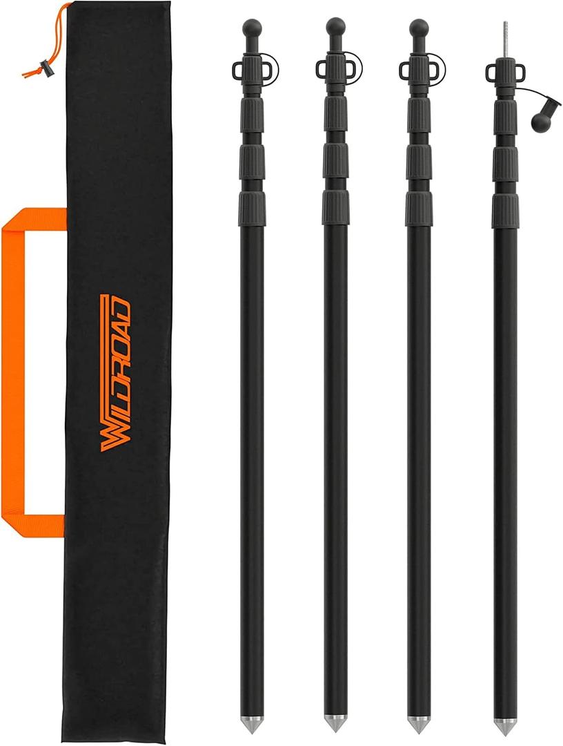 WILDROAD Tarp Poles Tent Poles Canopy Poles 8.37 ft, Telescoping Aluminum Poles with Non-Slip Aluminum Cone Bottom, Portable and Lightweight Camping Gear for Camping and Awnings, Set of 4, 250cm