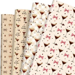 Pineraap 12 Sheets Espresso Martini Wrapping Paper, A Tini Bit Older Gift Wrap Bow Pattern Gift Packing Paper for Birthday Party Bachelorette Bridal Shower DIY Crafts, 19.7 x 27.6 Inch