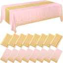 Tudomro 16 Pieces Pink and Gold Disposable Plastic Tablecloths and Satin Table Runner Set 54x108 Inch Tablecloth 12x108 Inch Table Runners for New Year Wedding Birthday Baby Shower Graduation