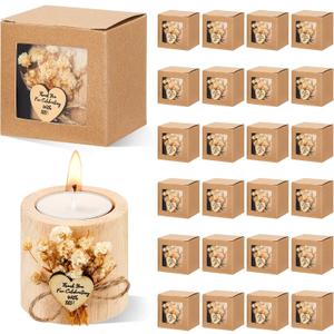24 Pcs Rustic Wedding Party Favor Candle Holders Bridal Shower Favors Wooden Candles Favors Gifts Souvenirs for Guest Romantic Gifts Wedding Decorations (Light Brown)