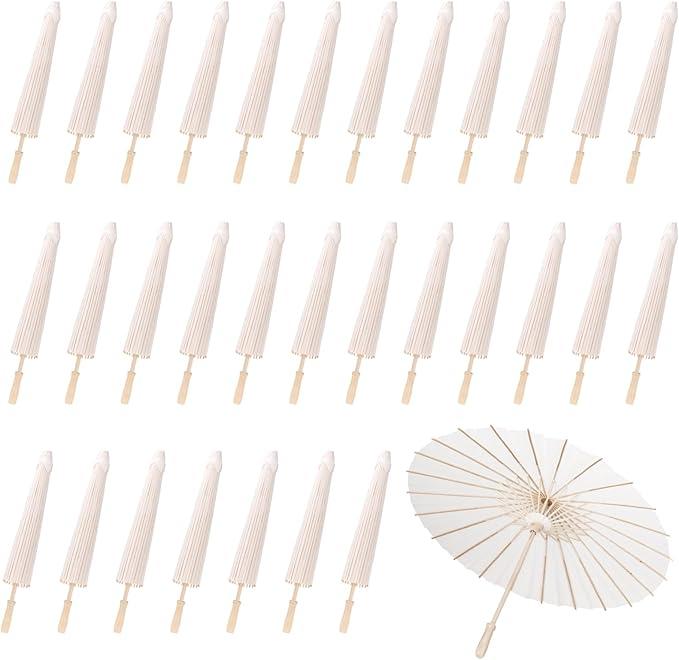 MBJZSL White Paper Umbrellas, 23.6 Inch Paper Parasol Umbrellas Chinese Japanese Style DIY Umbrellas Decorative Vintage Decor for Wedding Props, 45 Pcs