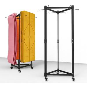 Hanging Yoga Mat Holder, Metal Double Sided Yoga Mats Storage Cart on Wheels, Floor Standing Pilates Mat Rack for Home Gym, Exercise, Yoga Studio, with Punching Tool