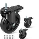 Caster Wheels 5 Inch, Swivel Threaded Stem Casters Set of 3 Heavy Duty 2400lbs, 3/8" -16 x 1 (Stem Diameter 3/8", Stem Length 1") Locking Casters Wheels Black
