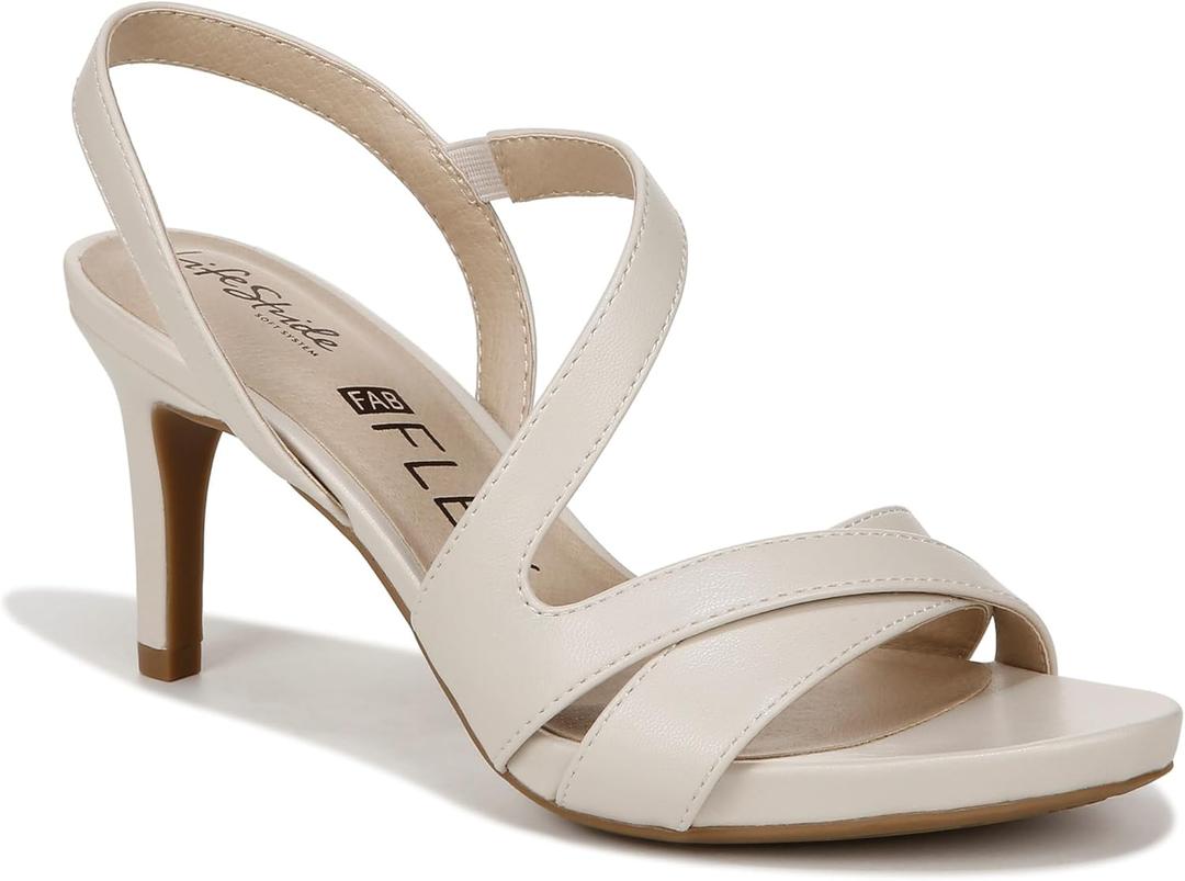 LifeStride womens Mia Strappy Heeled Dress Sandals (11 Wide, Bone)