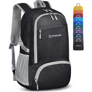 ZOMAKE Lightweight Packable Backpack 30L, Foldable Hiking Backpacks Water Resistant Compact Folding Daypack for Travel(Black) (Medium)