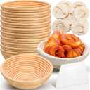 Gejoy Banneton Bread Proofing Basket Set of 8, Round Sourdough Bread Baking Bowl Kit with Cloth Liners and Dough Scrapers Natural Rattan Banneton Sourdough Bowl Basket for Bakers(9 Inch)