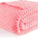 Bnuitland Soft Flannel Throw Blanket(50X70 inches), 3D Jacquard Fluffy Lightweight Fleece Blanket for Couch,Sofa,Bed, 300 GSM Super Cozy Warm for All Season Home Decor,Light Pink