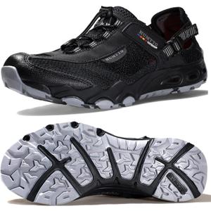 HUMTTO Men's Amphibious Water Shoes - Hiking Sandals for Men Outdoor Water Sandal Closed Toe Non-Slip River Shoes Summer Quick Drying Aqua Shoe (12, Black/Grey)