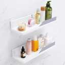 YOHOM Adhesive White Floating Shelves Bathroom Wall Organizer Shower Caddy No Drilling Display Ledge Shelf Rack for Home Decor 2PCS
