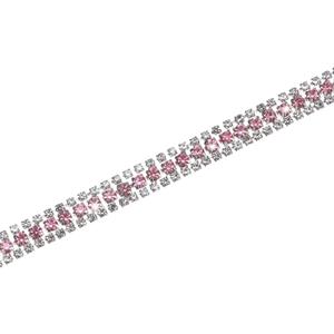 M METERXITY Crystal Rhinestone Close Chain Trim, 3 Rows 3 Yards Dress Embellishments, Sparkly Diamond Strips Applique Embellishment for Craft/Sewing Clothes/Wedding [Silver-Based Light Pink]