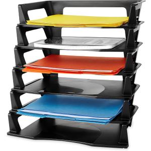 Rubbermaid Regeneration Letter Tray, Six Tier, Plastic, Black (86028) (15.8" x 10.9" x 5")