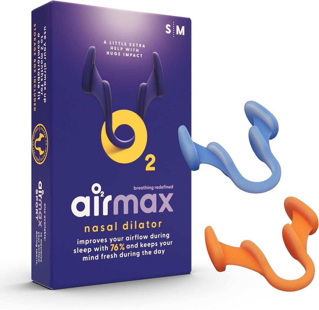 Air Max Nasal Dilators Trial Pack - Anti Snoring Devices - 76% More Airflow for Better Breathing & Against Nasal Congestion (1x Small & 1x Medium) - Reusable