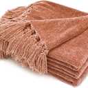 EVERGRACE Soft Chenille Throw Blanket for Couch, Cozy Plush Fuzzy Decorative Chenille Knit Throw Blanket with Tassels, Lightweight Blanket and Throws for Bed Sofa Gift Home Decor, Clay 50"x60"