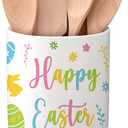 Qinyoung 6.3'' Easter Ceramic Utensil Holder Kitchen Decoration Colorful Spring Egg Bunny Utensil Holder Ceramic Utensils Crock for Rustic Farmhouse Indoor Kitchen Decorations