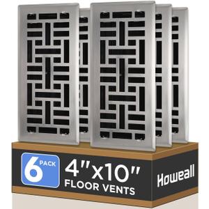 4x10 Inches 6 Pack Heavy Duty Walkable Floor Register - Easy Adjust Air Supply Lever Decorative Floor Vent Covers, Seattle Design Vent Covers for Home - Satin Nickel