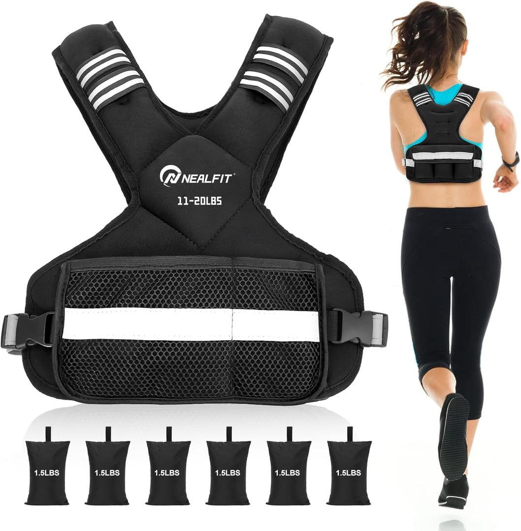 Weighted Vest for Women and Men, 11-20lbAdjustable Weighted Vest with Reflective Strip, Body Weight Vest for Walking, Running, Fitness, Strength Training (Black)