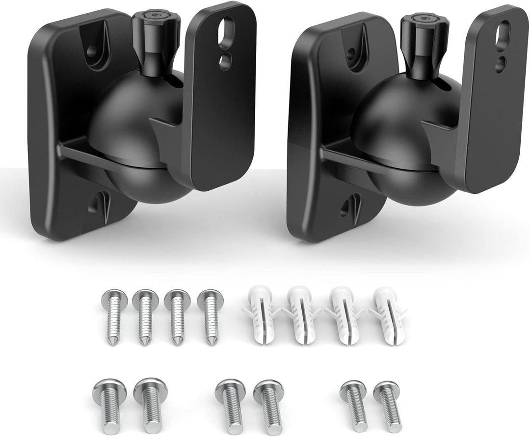 HomeMount Speaker Wall Mount Brackets - Surround & Bookshelf Speaker Wall Mounts Kit, Holds up to 8 lbs, 2 Pack, Black