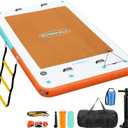 GYMMALL Inflatable Floating Dock, 10Ft Floating Dock for Lakes with Rope Ladder and Non-Slip EVA Platform, Inflatable Dock Floating Platform Island Raft for Boats, Pool, Beach, Ocean (Green Orange)