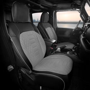 FREESOO Seat Covers for Jeep Wrangler 4 Door JL 2018 2019 2020 2021 2022 2023 2024 2025 1:1 Custom Seat Covers Without Rear Cup Holder - BlackGrey