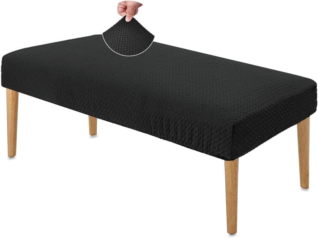 NeColorLife Dining Bench Cover Stretch Jacquard Fabric Thick Seat Protector for Living Room,Bedroom,Kitchen,Large Size,Black