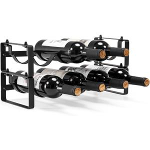 Stackable Wine Rack Countertop, Sturdy Wine Bottle Holder Freestanding for Cabinet, 2 Tier Small Tabletop Wine Holder Stand for Pantry Bar, Wire Wine Bottle Rack Metal Wine Storage Organizers