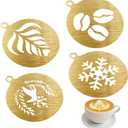 4Pcs Coffee Stencils Latte Art Stencils Reusable for Coffee Lattes Cappuccino Cake Decorating Cookie Stencil for Royal Icing Shop Home Use
