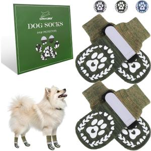 EXPAWLORER Dog Socks to Prevent Licking and Slipping, Summer Dog Shoes for Hot Pavement, Paw Protectors Boots for Hardwood Floors Anti-Slip, Dog Booties for Small Medium Large Senior Dogs, Green XS