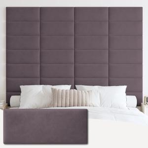 IFNOW Wall Mounted Upholstered Headboard King, 3D Peel and Stick Soundproof Panels, Reusable and Removable Padded Leather Bed Headboard, 12 Panels 9.84" x 23.62",  Leather-dark Purple