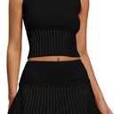 Saodimallsu Womens 2 Piece Skirt Sets Sleeveless Knit Crop Top Mini Skirt Summer Two Piece Outfits Sweater Sets (Black, S)