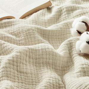 Bedsure 100% Cotton Muslin Throw Blanket Twin XL for Bed - 4-Layer Breathable and Lightweight Thin Soft Summer Gauze Muslin Blankets for Adults, Beige, 66x90 Inches