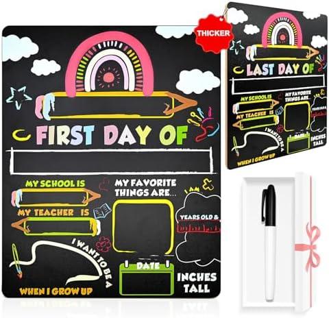 First and Last Day of School Sign Board, 14”x11”Double-Sided & Reusable Back to School Chalkboard Prek Signs Kindergarten st with Markers for Preschool Drycare Erase Set of 2
