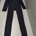 Sunzel Long Sleeve Jumpsuits for Women, Ribbed One Piece Casual Yoga Workout Zip Front Bodycon, Legging Fit & Thumbhole (X-Small, Black)