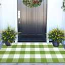 Buffalo Plaid Outdoor Rug 24''x51''Green and White Checkered Front Porch Rug Cotton Woven Washable Door Mat Outdoor for Layered Hello Welcome Door Mat Farmhouse Entryway