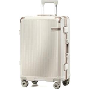 Carry On Luggage with Spinner Wheels, Zipperless Hard Shell Suitcase with Aluminum Frame, Lightweight TSA Approved Suitcase for Business Travel (Beige, 20 Inch)