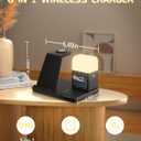 Wireless Charger for iPhone, 6in1 Fast Phone Charger Stand Dock Alarm Clock Night Light, Wireless Charging Station for Apple Watch, for Airpods 3/2/Pro, for iPhone 17/1615/14/13/12/11/Pro/Max (Black)