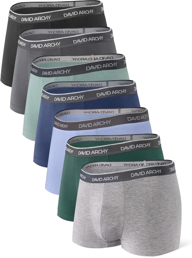 DAVID ARCHY Mens Trunks Underwear Soft Breathable Rayon Made from Bamboo Trunk No Fly Pouch (Small, A, Multicoloured-7 Pack)