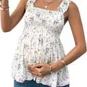 SweatyRocks Women's Maternity Tank Tops Floral Babydoll Top Square Neck Smocked Peplum Blouse Shirts, XL
