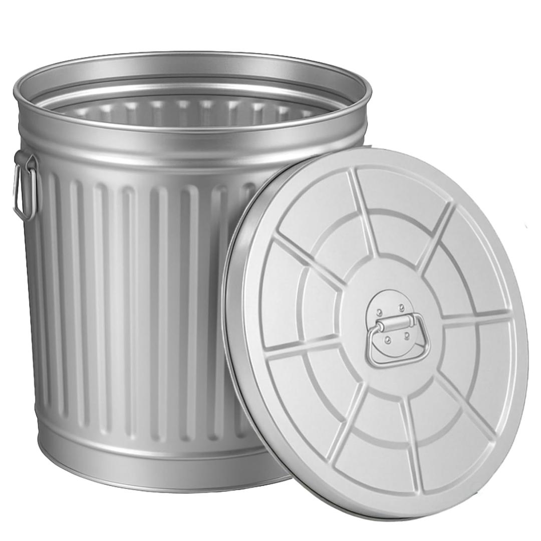Gardenised Round Galvanized Steel, 12 Gallon Trash Can with Lid - Durable Metal Bucket for Backyard, Lawn, Garden and Yard Use - Weather-Resistant Garbage Can for Indoor and Outdoor, 16-inch