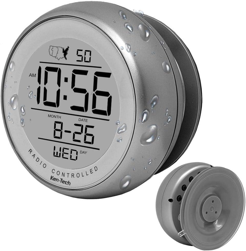 KenTECH T4660 Water Resistant Suction Cup Atomic Clock, Silver