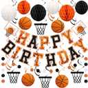 Pre-strung Basketball Birthday Party Decorations Basketball Happy Birthday Banner with Honeycomb Balls Basketballs Hoops Hanging Swirls Circle Dots Garland for Boys Men Sports Theme Party Decor