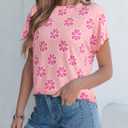 Dokotoo Womens Tops Crewneck Floral Print Short Sleeve Summer T Shirts for Women Casual Loose Fit Blouses (Pink, S)
