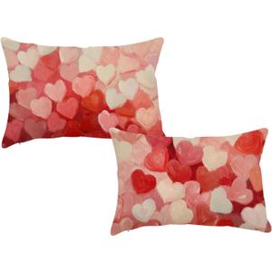 2 x Valentines Lumbar Pillow Covers 12x20 Inch Set of 2 Red Pink White Heart Love Throw Pillow Cases Valentine's Day Home Decorative Cushion Covers for Sofa Couch Bed Decor Wedding Anniversary