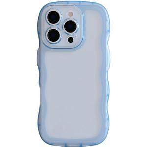 Cute Case for iPhone 16 Pro Max 6.9 Inch, Wave Frame Shape Soft Silicone Shockproof Protective Slim Phone Cover for Women Girls, Clear/Blue