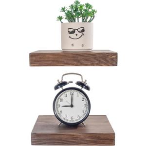 BGMG Small Wood Floating Shelves 8 inch Set of 2, Rustic Wooden Wall Mount Shelves for Bathroom Living Room Bedroom Kitchen Farmhouse -8x6.7x1.25 inch- Dark Walnut
