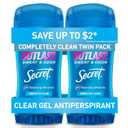 Secret Outlast Antiperspirant Deodorant for Women, 72hr Sweat & Odor Protection, PH Balancing Minerals, Pro-Hyaluronic Acid, Clear Gel, Completely Clean Scent, 2.6 oz (Pack of 2)