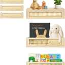 Montex Rattan Floating Shelf 3 Pack, 16 Inch Nursery Floating Shelves, Floating Book Shelves for Wall Nursery, Boho Shelves, Rattan Shelves Decor, Wicker Wall Shelf