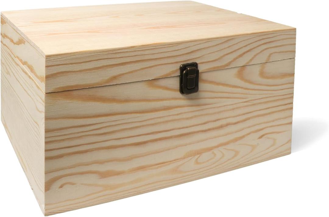 13.8x9.9x6.7-Inch/ 3.33-Gal. X-Large Unfinished Wooden Box for DIY Crafts & Storage with Hinges & Retro Front Clasps - Natural Pine - Smooth Paintable Surface