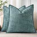 decorUhome Chenille Throw Pillow Covers 20x20 Set of 2, Thick Textured Slubby Neutral Decorative Pillow Covers with Elegant Design for Couch, Sofa, Living Room, Teal