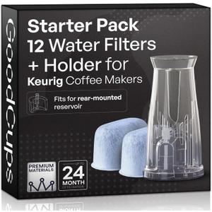 Water Filter Holder and 12 Water Filters for Keurig K-Compact, K-Duo Hot & Iced, K-Duo, K-Duo Essentials, K-Latte - for Use in All Keurig Brewers with Water Reservoir Shorter than 8 Tall